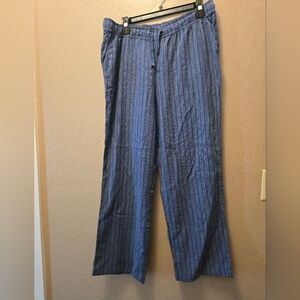 New Without Tags.Aventura Women'sBlue Striped Pull-On Cotton- Linen Blend Pants